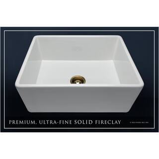 Fossil Blu Luxury White Solid Fireclay 26 in. Single Bowl Farmhouse Apron Kitchen Sink with Matte Gold Accs and Flat Front WHS1000BB