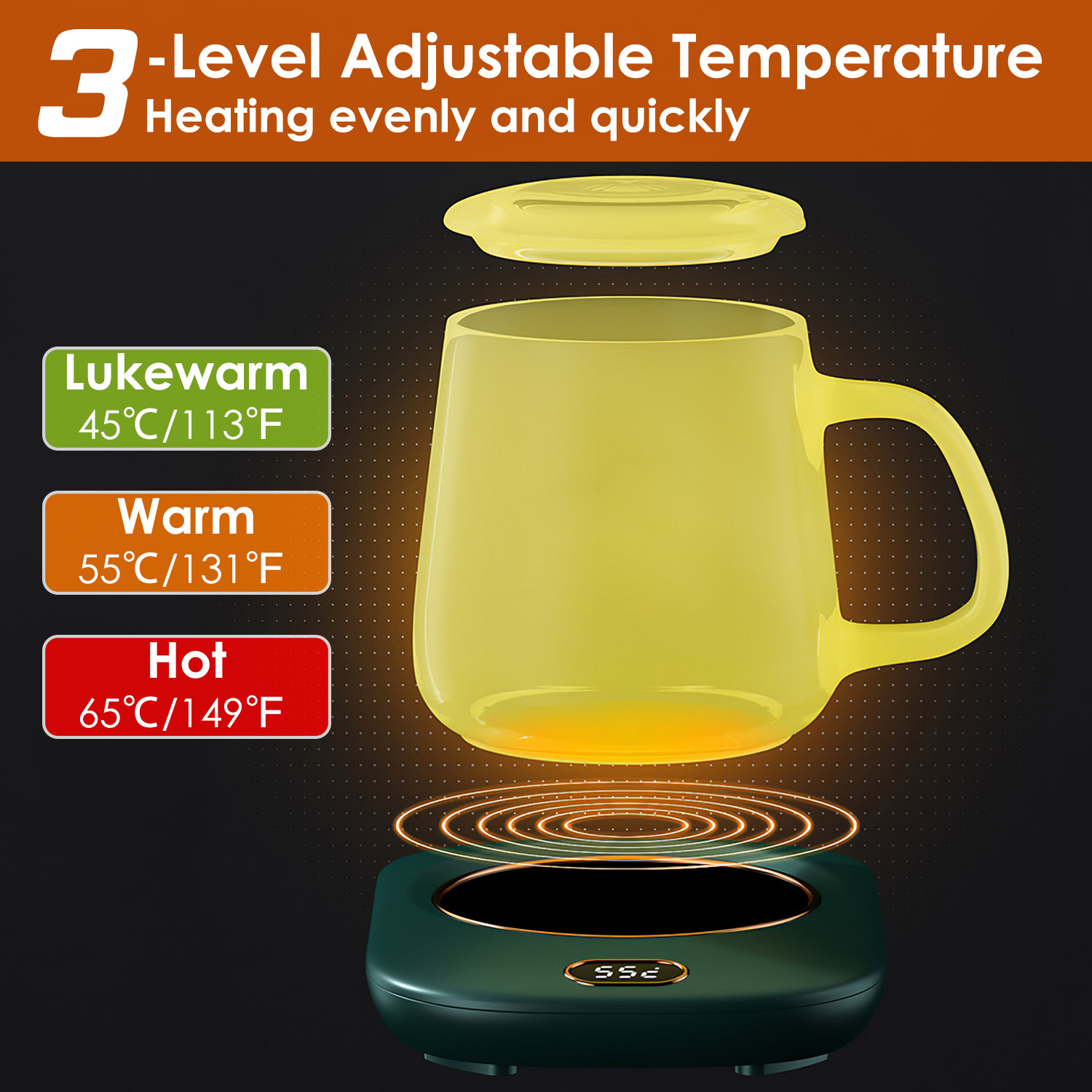 iMounTEK Electric Waterproof Touch Heating Cup Mat Warm Pad for Coffee Tea Milk，Cup Warmer Pad，Cup Heater， Coffee Warmer with Automatic Shut Off， 3 Temperature Setting(Green)