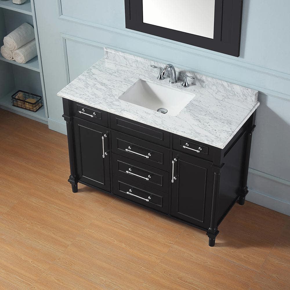 Home Decorators Collection Aberdeen 48 in W x 22 in D x 345 in H Bath Vanity in Black with White Carrara Marble Top