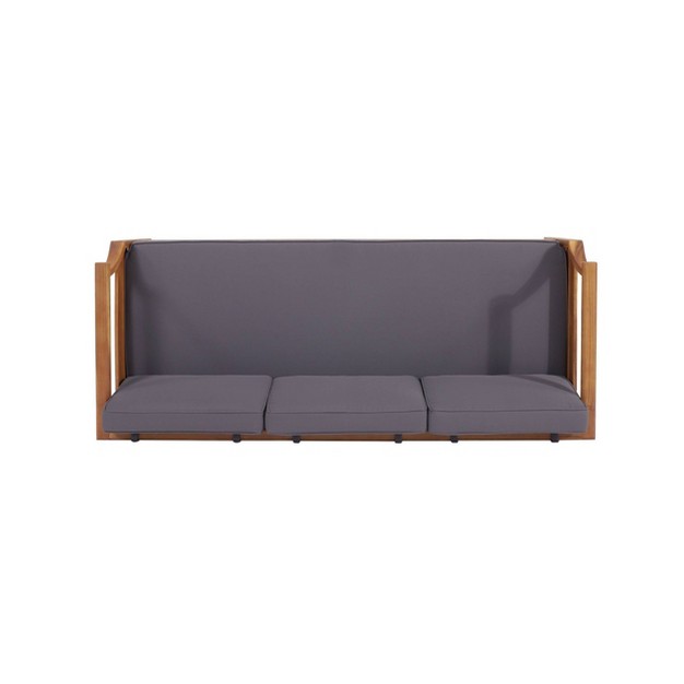 Aston Outdoor Mid century Modern Acacia Wood Sofa Teak dark Gray Christopher Knight Home