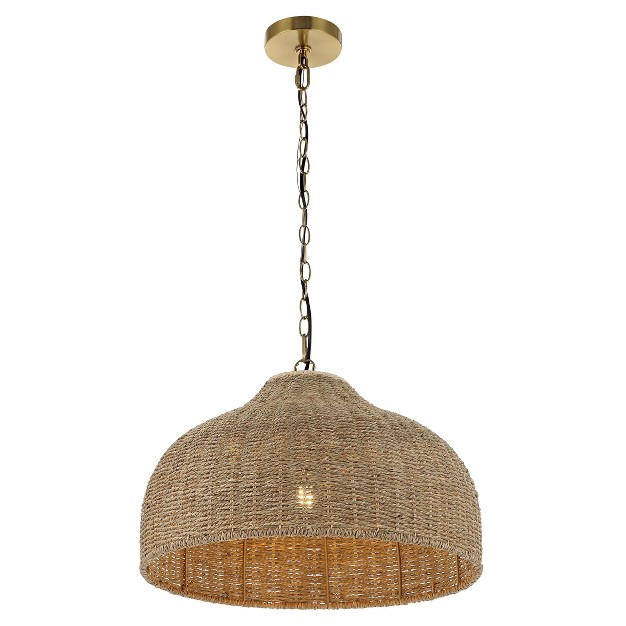 Eliza Coastal Bohemian Rattan iron Dome Led Pendant Brown brass Gold Jonathan Y