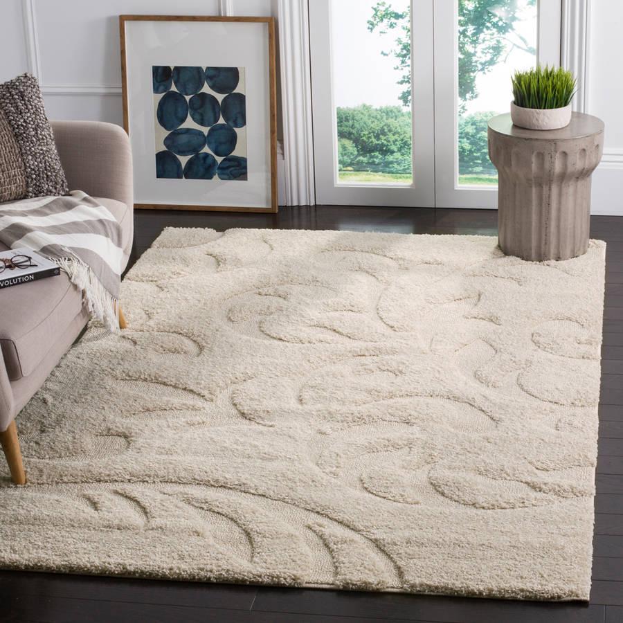 SAFAVIEH Florida Lavonne Floral Plush Shag Area Rug， Cream， 4and#8242; x 6and#8242;