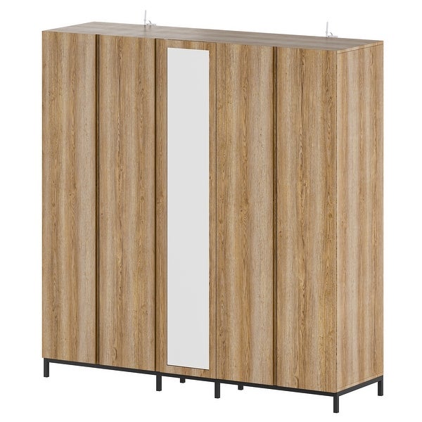 Spacious 5 Door Oak Wardrobe with Mirror 82.7