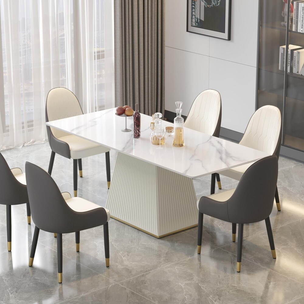 Modern Artificial Marble Kitchen and Dining Table Rectangule with PU Wood Base