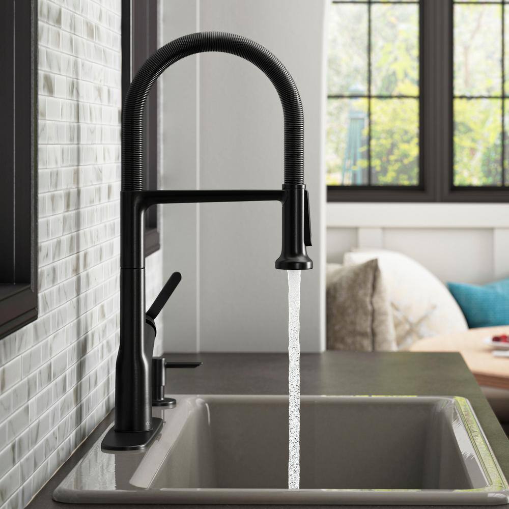 KOHLER Setra Single-Handle Semi-Professional Kitchen Sink Faucet with Soap Dispenser in Matte Black K-R29343-SD-BL