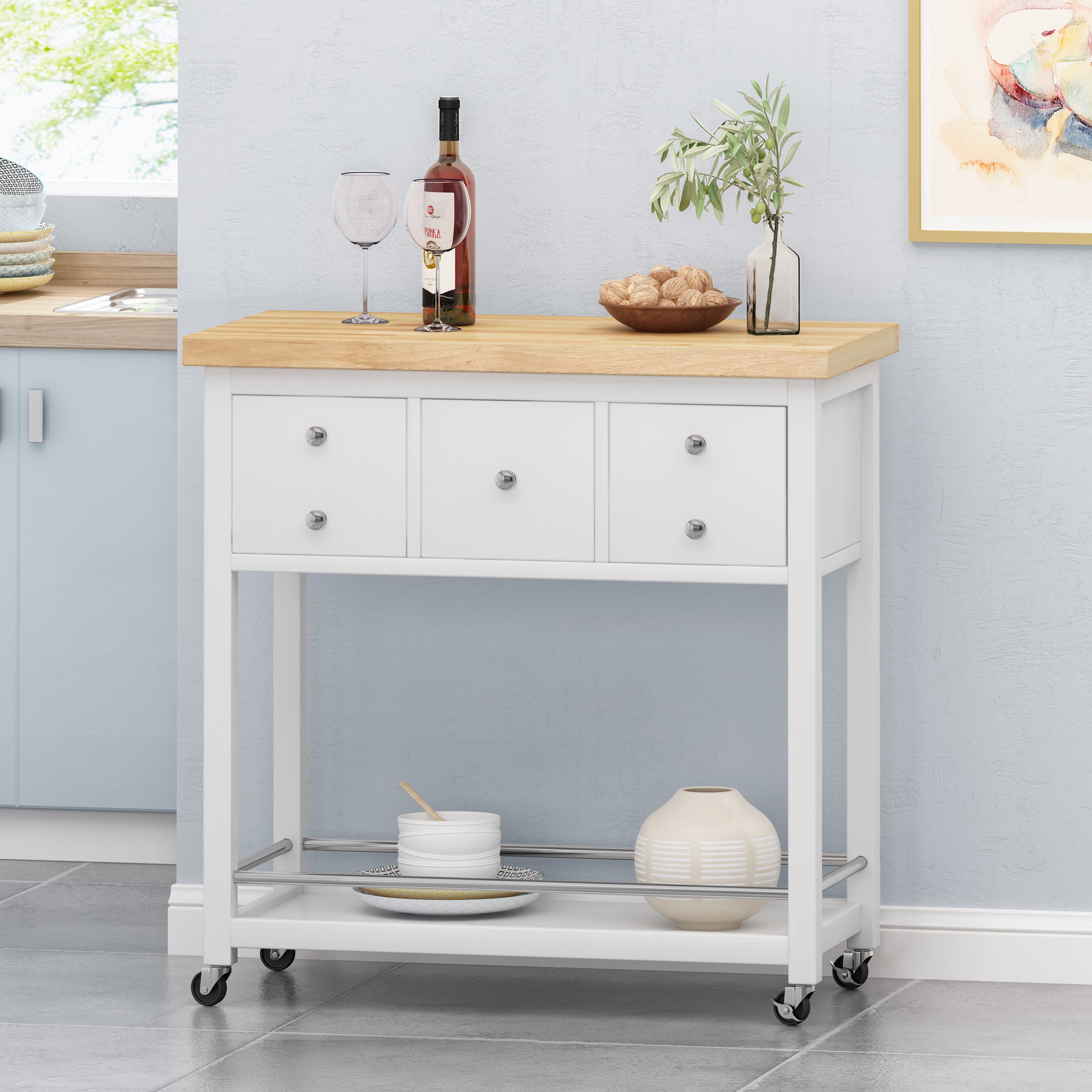 Tremont Contemporary Storage Kitchen Cart with Wheels