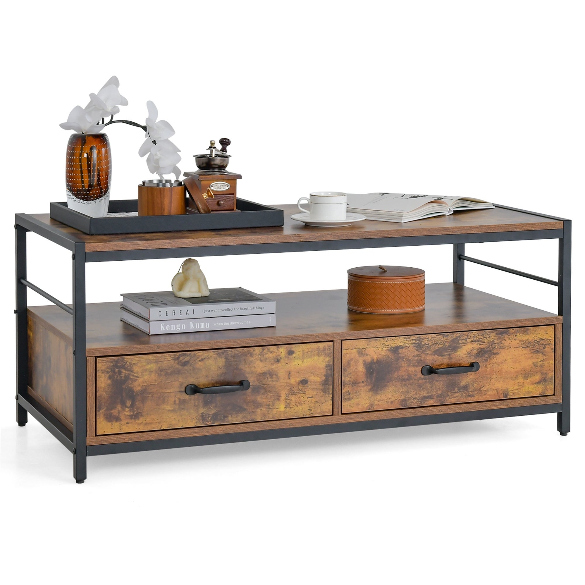 Costway Coffee Table with Storage Drawersand Shelf Coffee Table with - See Details