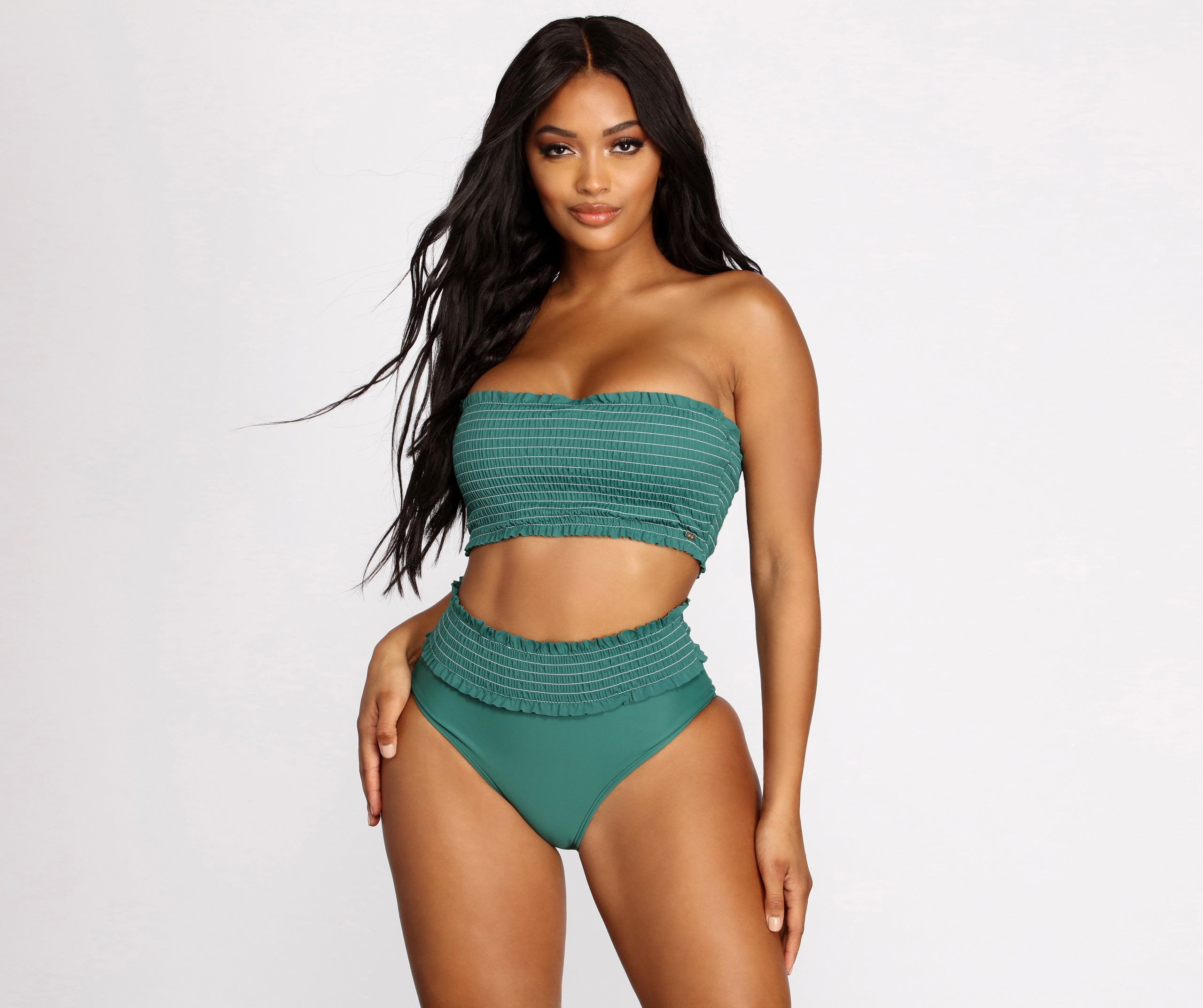 Oceanside Forever Smocked Emerald Swim Bottoms