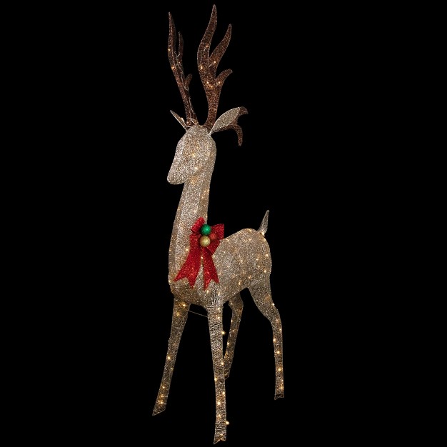 Led Lighted Champagne Deer With Red Bow Outdoor Christmas Decoration