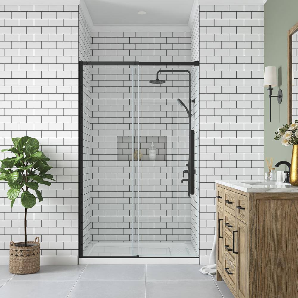 Glacier Bay Tidal 48 in. W x 78.74 in. H Sliding Semi Frameless Shower Door in Matte Black GBSH153