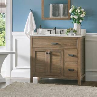 Home Decorators Collection Stanhope 37 in. W x 22 in. D Vanity in Reclaimed Oak with Engineered Stone Vanity Top in Crystal White with White Sink SNOVT3722DR