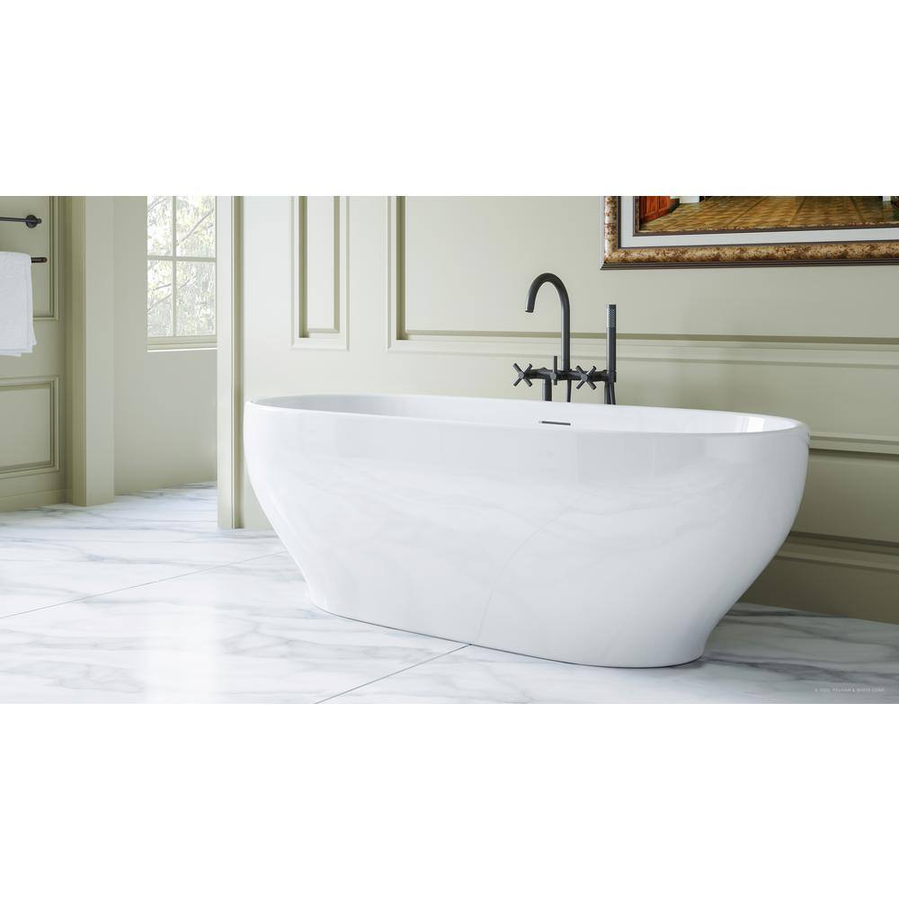 PELHAM  WHITE W-I-D-E Series Palisades 67 in. Acrylic Oval Freestanding Bathtub in White Floor-Mount Faucet in Matte Black PW9562079X-MB