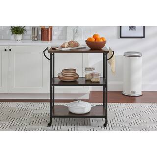 StyleWell Blake Industrial Black Metal Frame Rolling Kitchen Cart with 3 Walnut Accent Storage Shelves (32