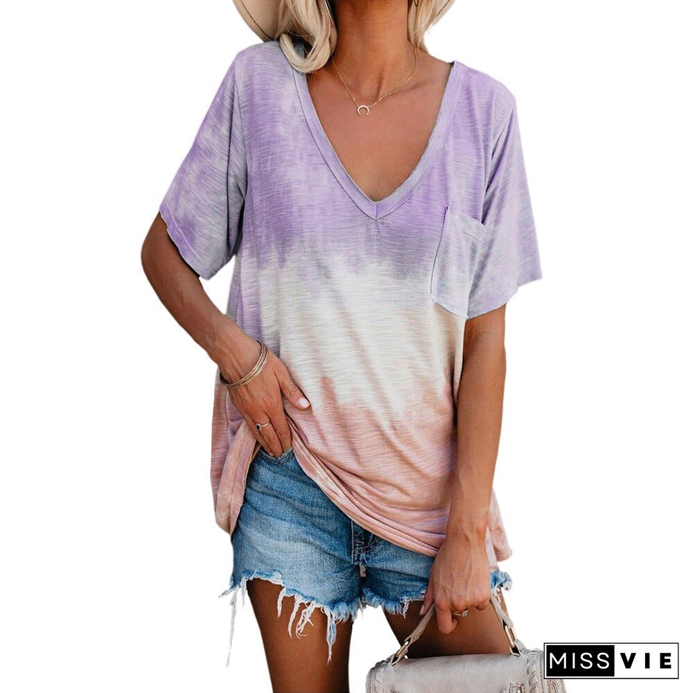 Summer Vintage Tie-dye Print Tops Women Clothes Casual Short Sleeve Harajuku Tshirt Female Lady Tee Shirt Femme T-Shirt D30