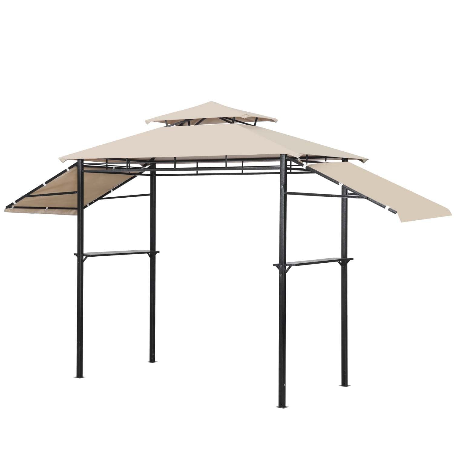 Ainfox 8' x 4' 2-Tier Grill Gazebo Canopy BBQ Outdoor Patio Shelter with Adjustable Awning, Brown