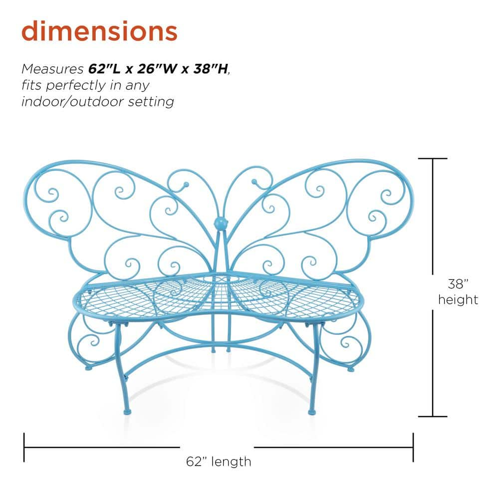 Alpine Corporation 62 in. L Indoor/Outdoor 2-Person Metal Butterfly Shaped Garden Bench, Blue BAZ400BL