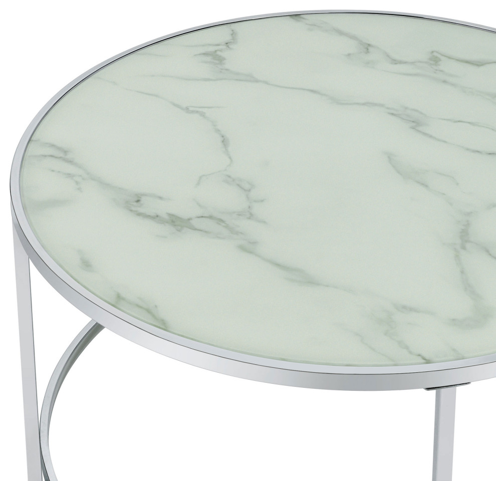 Lynn 2 piece Round Nesting Table White and Chrome   Modern   Side Tables And End Tables   by Modon  Houzz