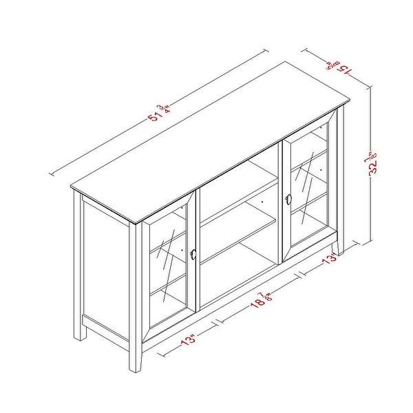 Wood Kitchen Buffet Sideboard with Glass Door Storage in Red