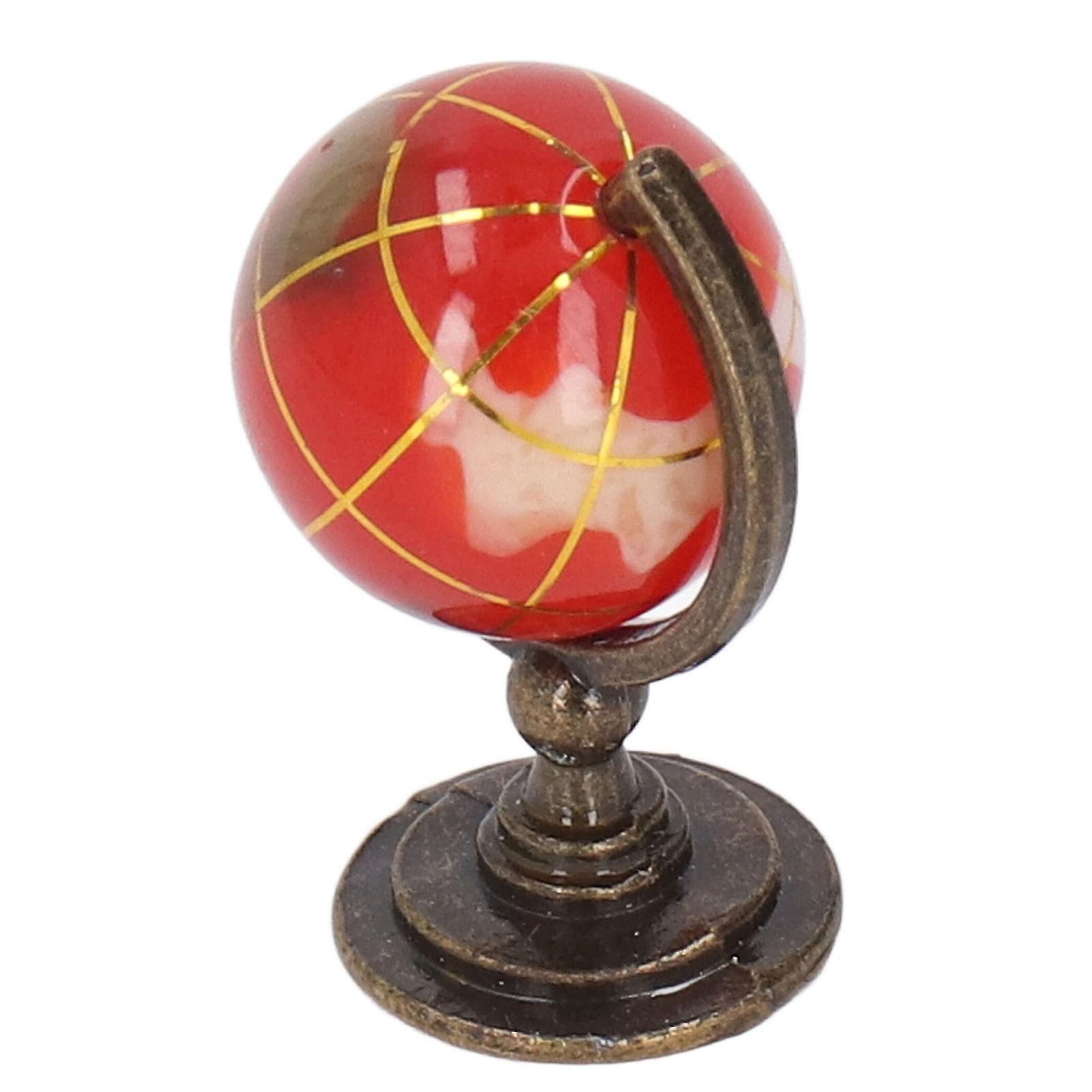 Simulation Mini Globe Safe Tasteless Vibrant Colors Educational Dollhouse Miniature Globe for 1:12 Dollhouses Red Ball Copper Base