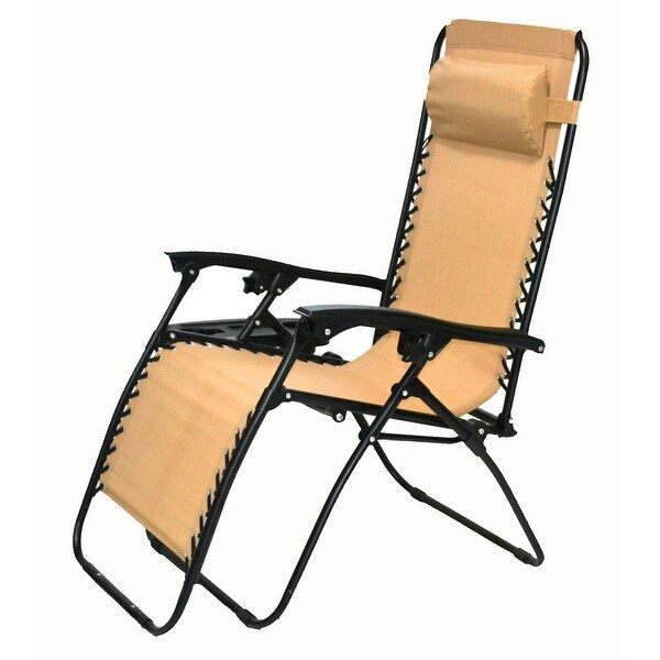 Zero Gravity Chair Case Lounge Outdoor Patio Beach Yard Garden Canopy Sunshade Utility Tray Cup Holder Tan Beige Two Pack