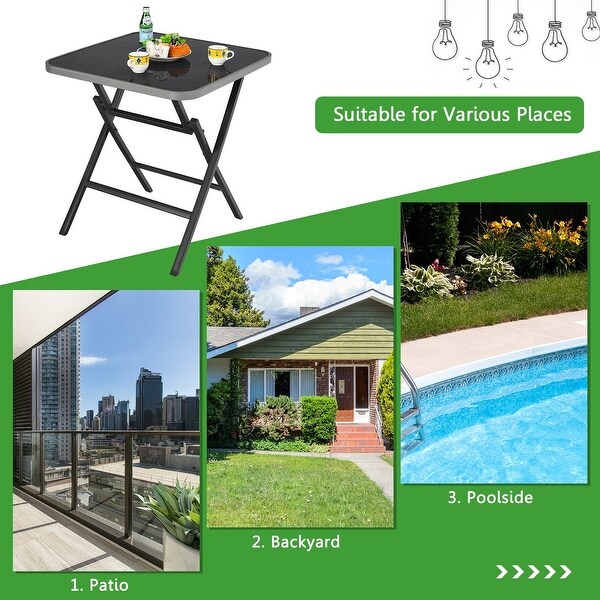 Patio Folding Square Dining Table with Aluminum Frame and Tempered Glass top