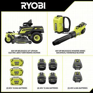 RYOBI 54 in. 80-Volt HP Brushless Battery Electric Cordless Zero Turn Mower Blower Backpack Battery - Batteries and Chargers RYRM8034-2X