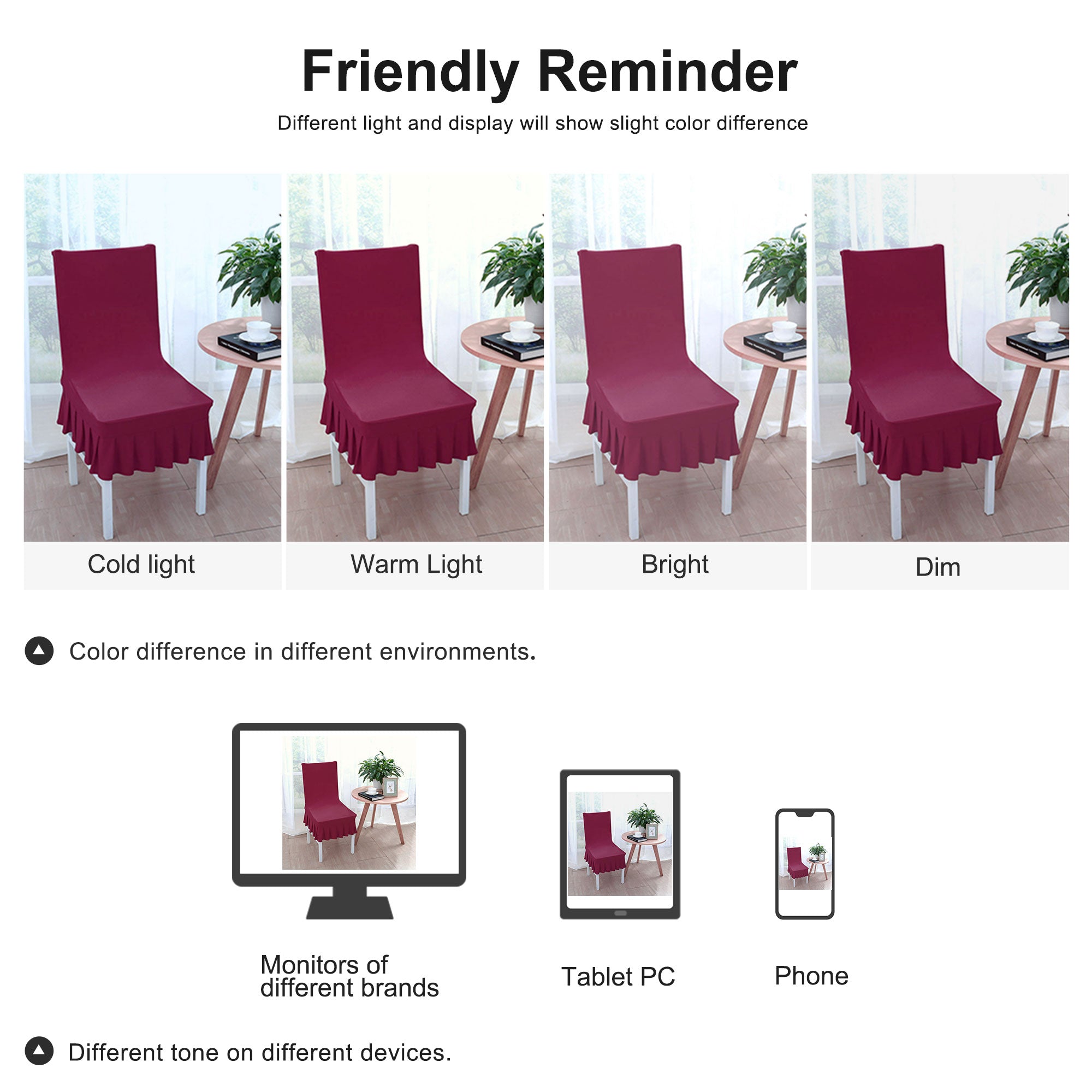 PiccoCasa 2Pcs Stretch Spandex Dining Chair Slipcovers, Ruffled Skirt Chair Protectors Burgundy