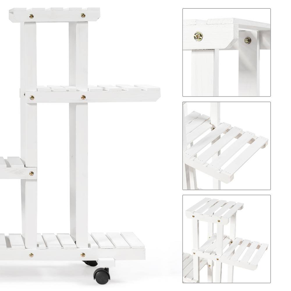 Costway 45.5 in. x 10 in. x 31.5 in. Ladder Indoor Outdoor White Wood Plant Stand (4-Tiers) J9D3WR3