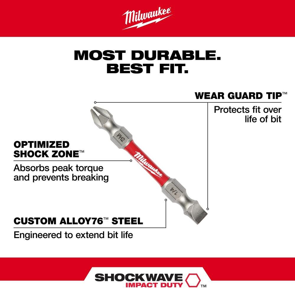 MW SHOCKWAVE Impact Duty PH2/SQ2/T25 Double Ended Bits 3pc 48-32-4319 from MW