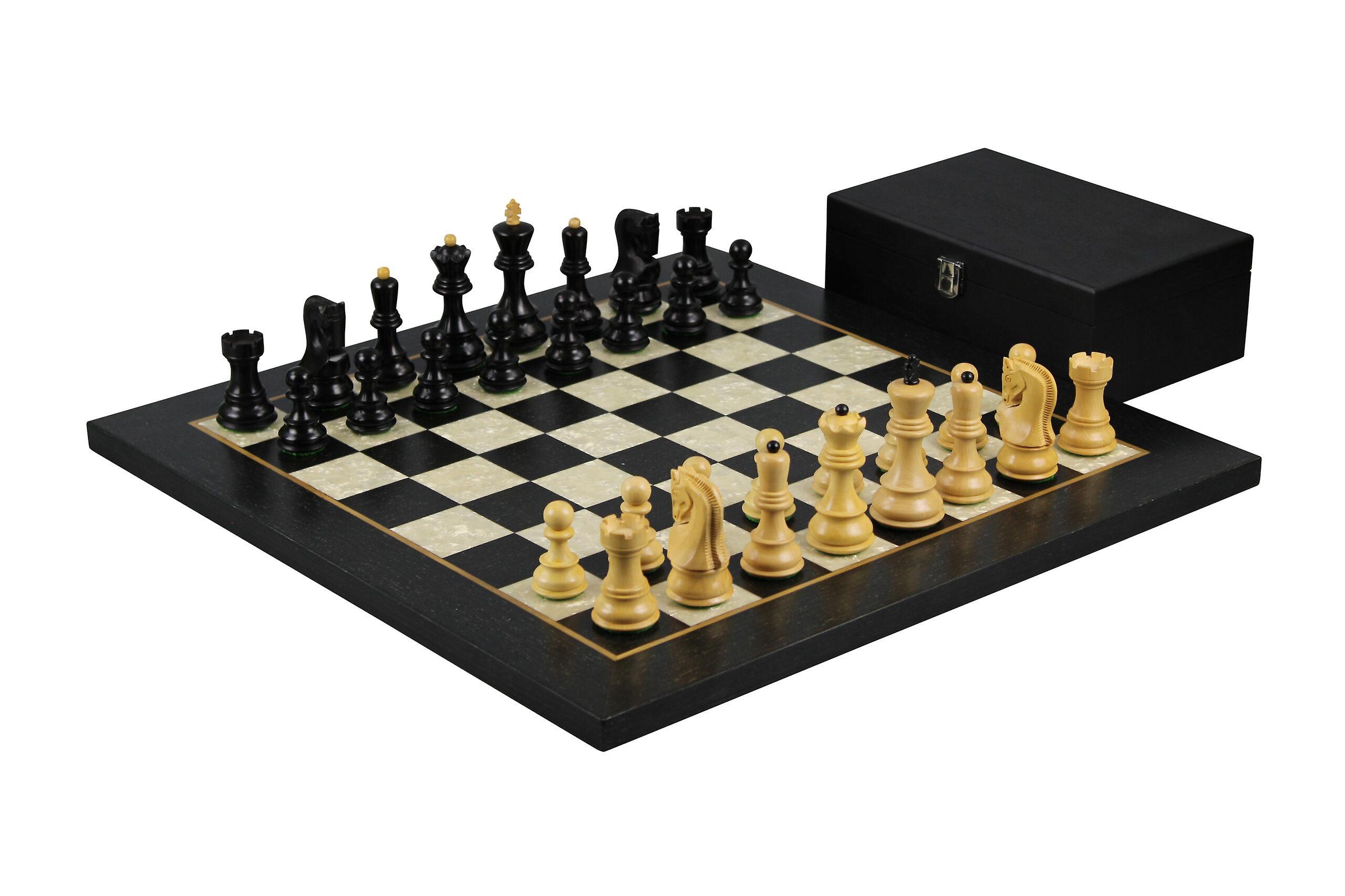 Helena Flat Board Chess Set Ebonywood 20 Inch Weighted Ebonised Zagreb Staunton Chess Pieces 3.75 Inch