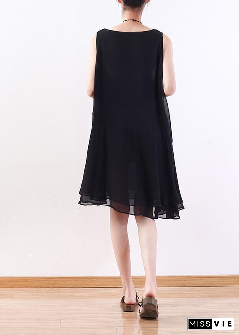 Italian black Chiffon outfit Korea linen sleeveless A Line summer Dresses