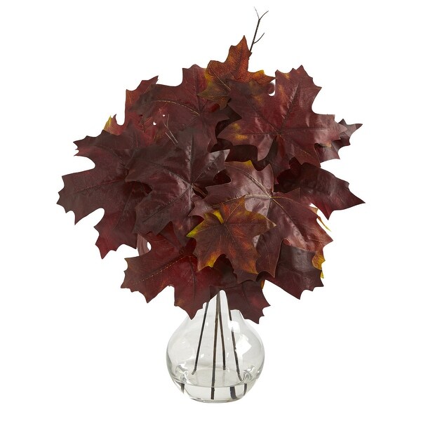 18 Autumn Maple Leaf Artificial Plant in Glass Planter