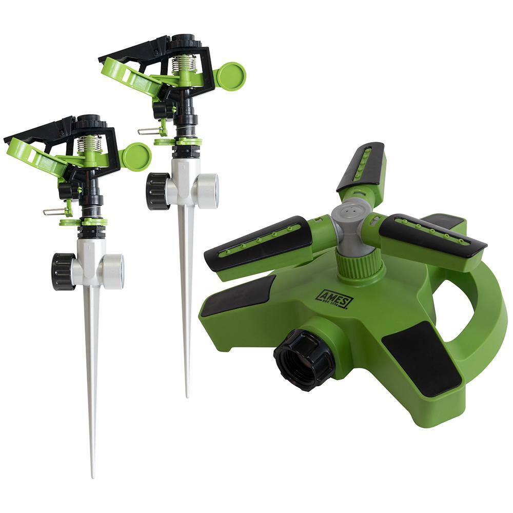 Ames 3-Piece Revolving Sprinkler Set with 2 Pulsating Spike Style and one 3-Arm Rotating Sprinkler System 20216900