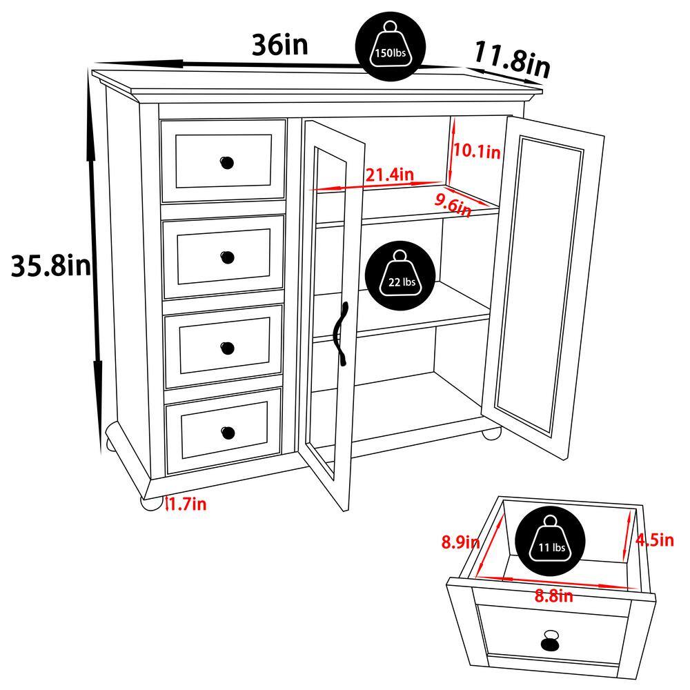 VEIKOUS Dark Grey Kitchen Cabinet Storage Sideboard with Glass Door and 4-Drawers HP0404-03GY-1