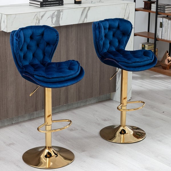 Set of 2 Bar Stools，with Chrome Footrest and Base