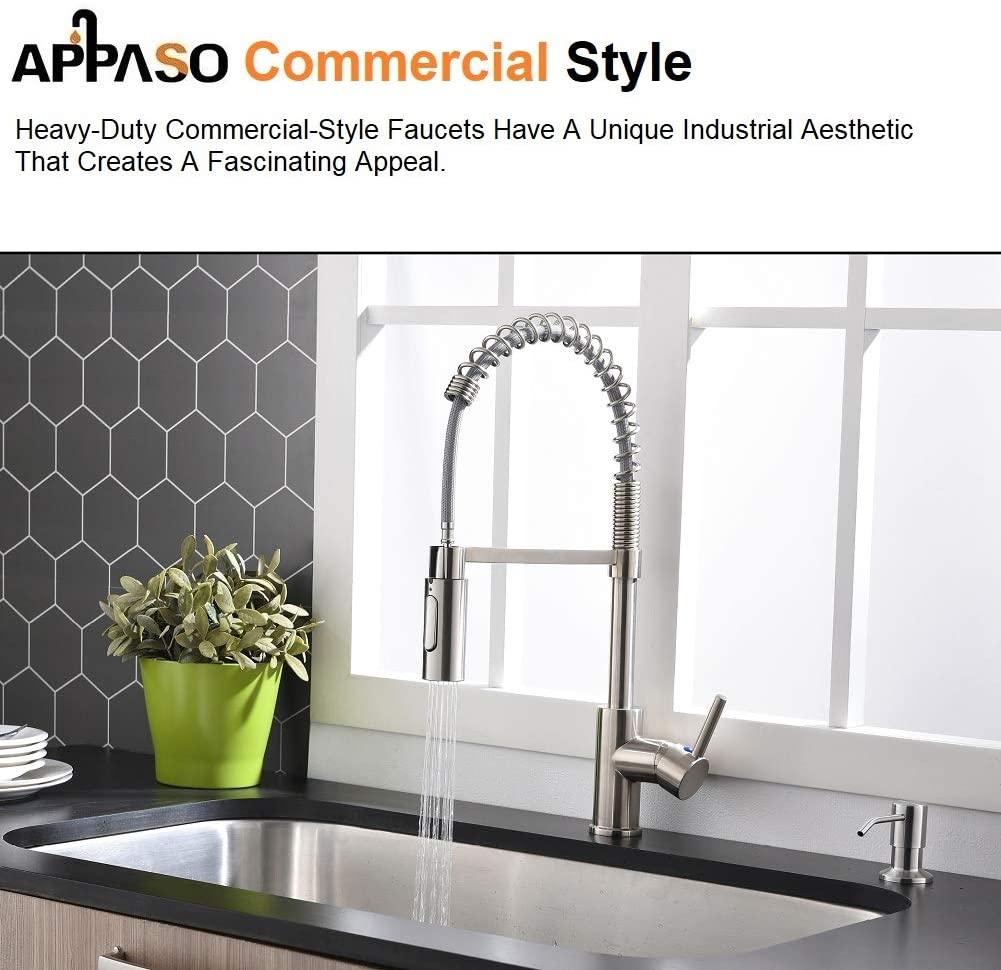 APPASO Modern Spring Commercial Pull Down Kitchen Faucet Brushed Nickel 163BN