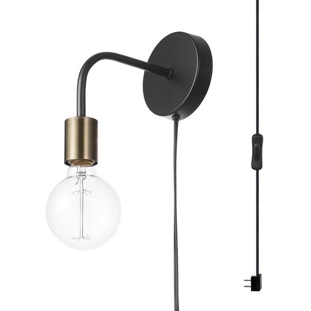 Holden 1 light Long Arm Matte Black Plug in Or Hardwire Wall Sconce With Brass Socket Globe Electric