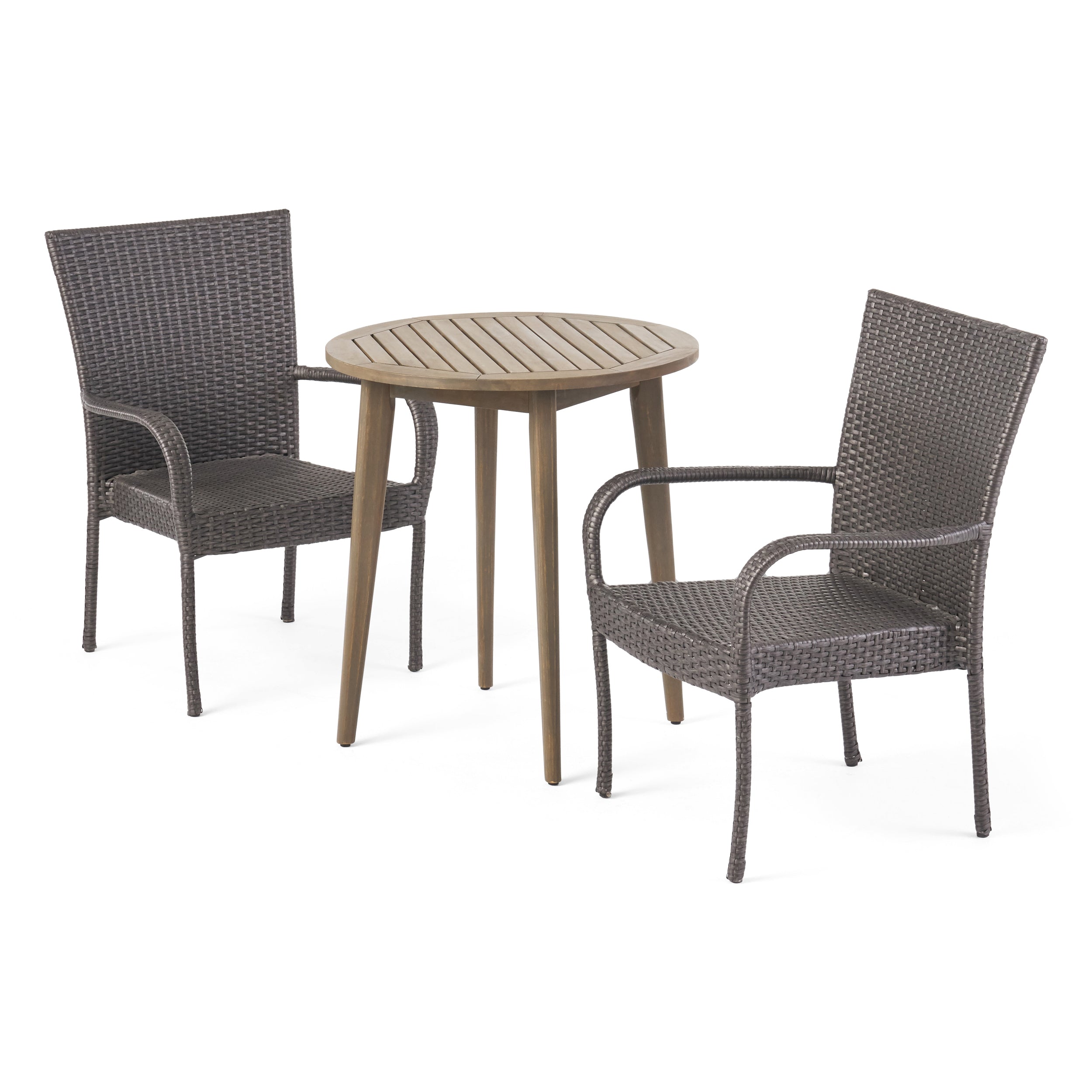 Mayes Outdoor 3 Piece Wood  and Wicker Bistro Set