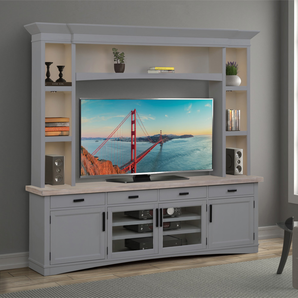 Parker House Americana Modern 92 quotTV Console With Hutch and LED Lights   Traditional   Entertainment Centers And Tv Stands   by Parker House  Houzz