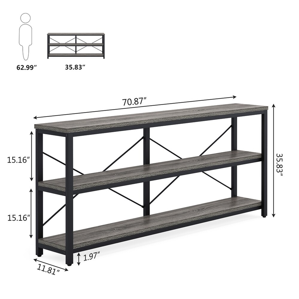 Extra Long Console Sofa Table with Metal Frame for Entrance  3 Tiers TV Stand