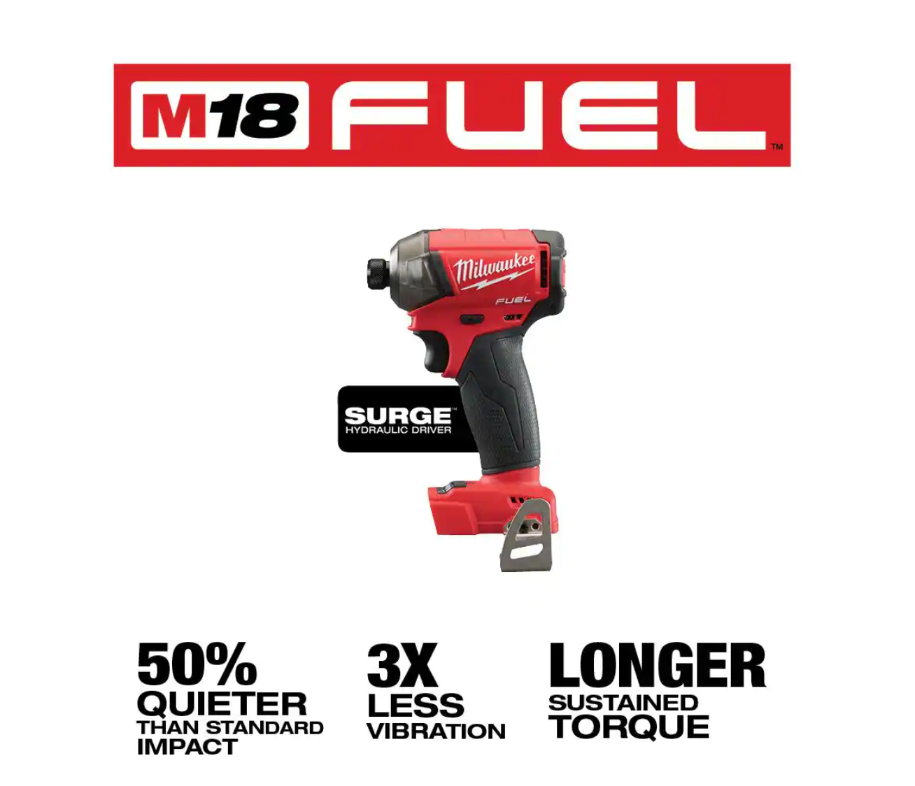 Milwaukee 2760-20-48-59-1835 M18 FUEL SURGE 18V Lithium-Ion Brushless Cordless 1/4 in. Hex Impact Driver with 3.0Ah Battery and Charger