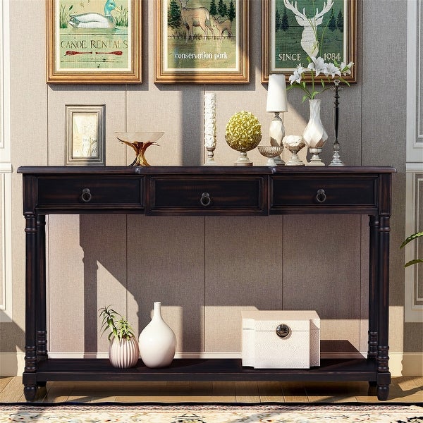 Ivory classic entry console table with storage drawer and bottom shelf