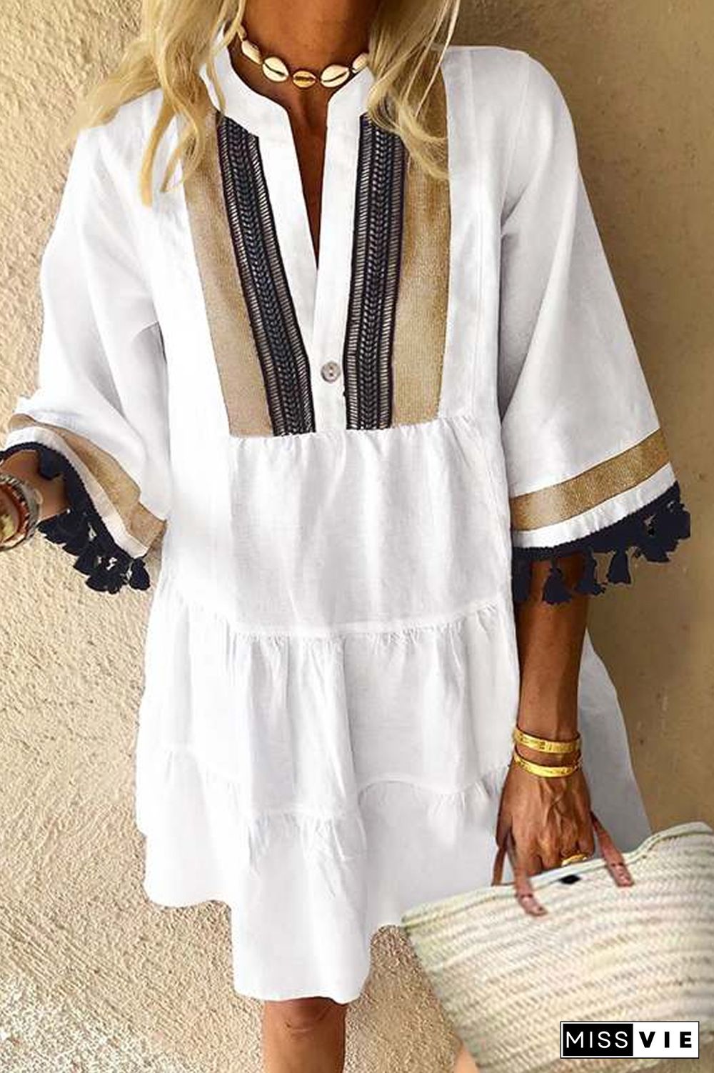 Retro V-Neck Tassels Casual Dress