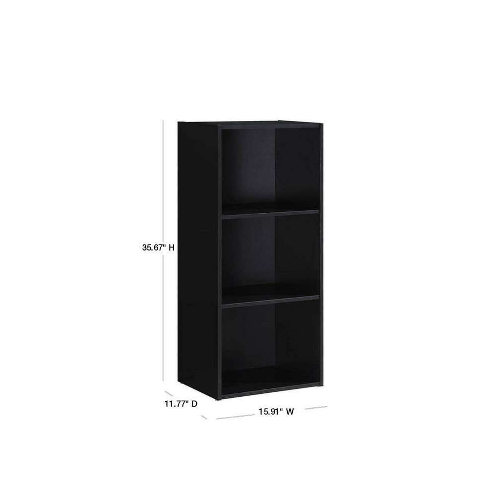 HODEDAH 3-Shelf 36 in. H Black Bookcase HID23 BLACK