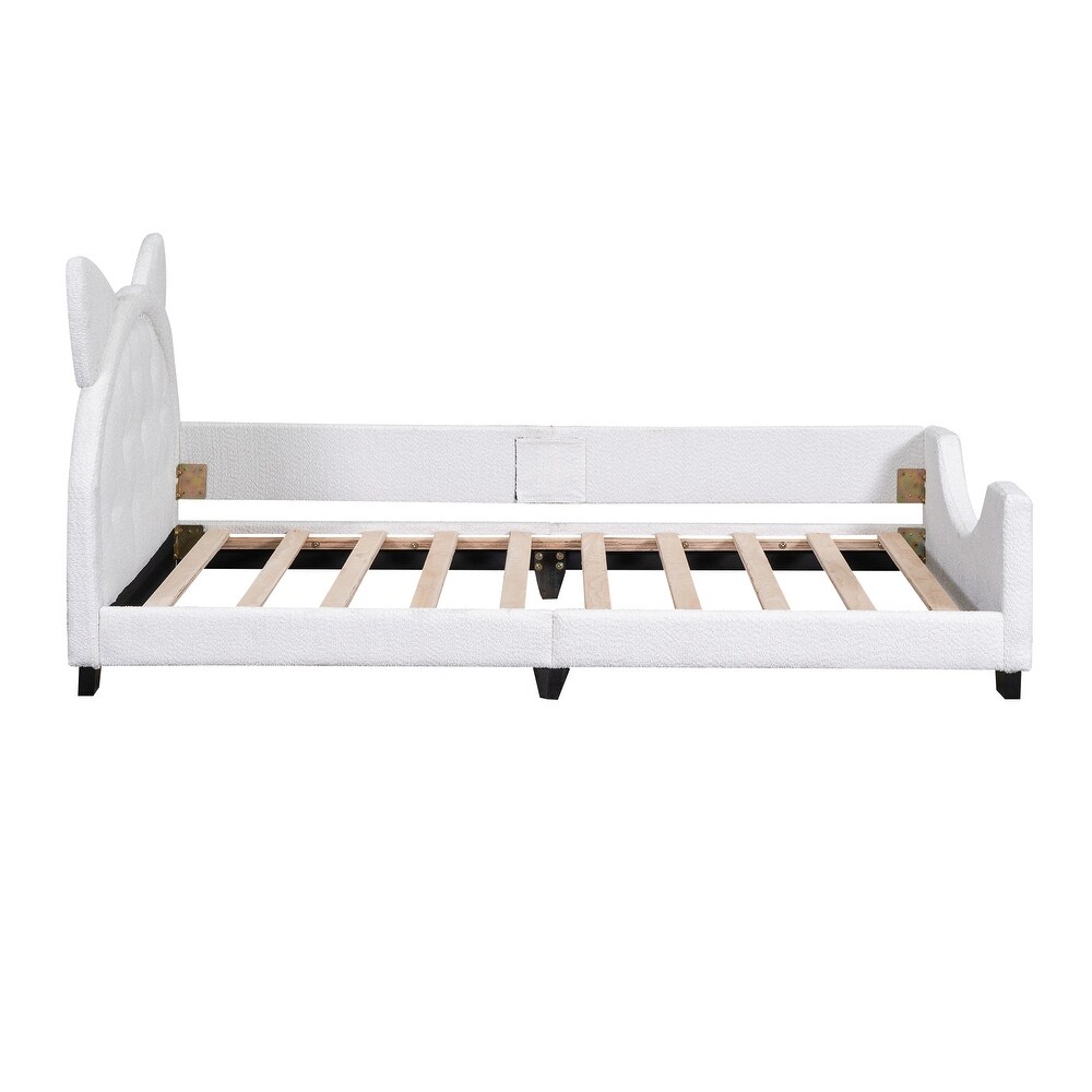 Teddy Fleece Twin Size Upholstered Daybed with Carton Ears Shaped Headboard