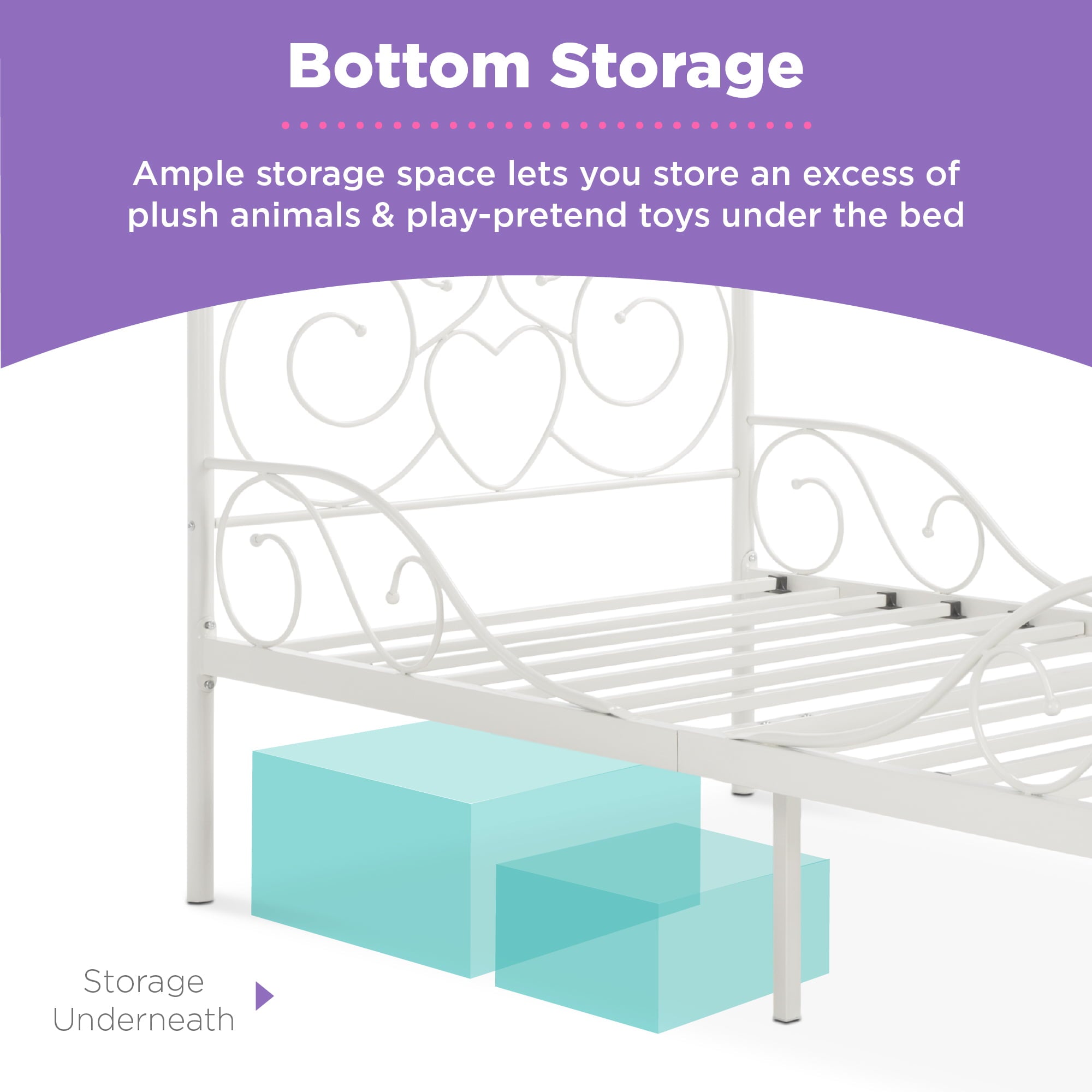 Best Choice Products 4-Post Metal Canopy Twin Bed Frame w/ Heart Scroll Design, 14 Slats, Headboard, Footboard - White