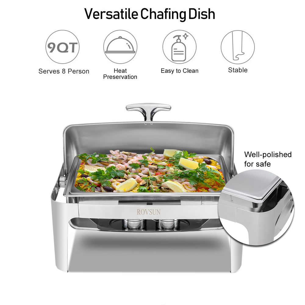 ROVSUN Roll Top Silver Stainless Steel Chafing Dish Buffet Set