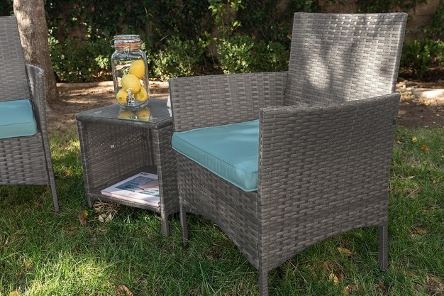 Barton 3pcs Outdoor Patio Set 2 Seating Group With Square Table Aqua brown