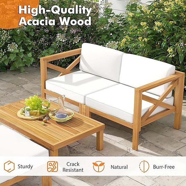 5 PCS Outdoor Conversation Set w/ Chairs Ottoman and Coffee Table