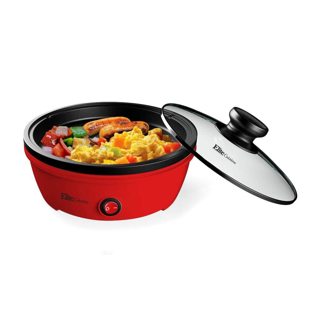 Elite Cuisine Cuisine 8.5 in. Red Round Personal Skillet with Glass Lid EGL-6101